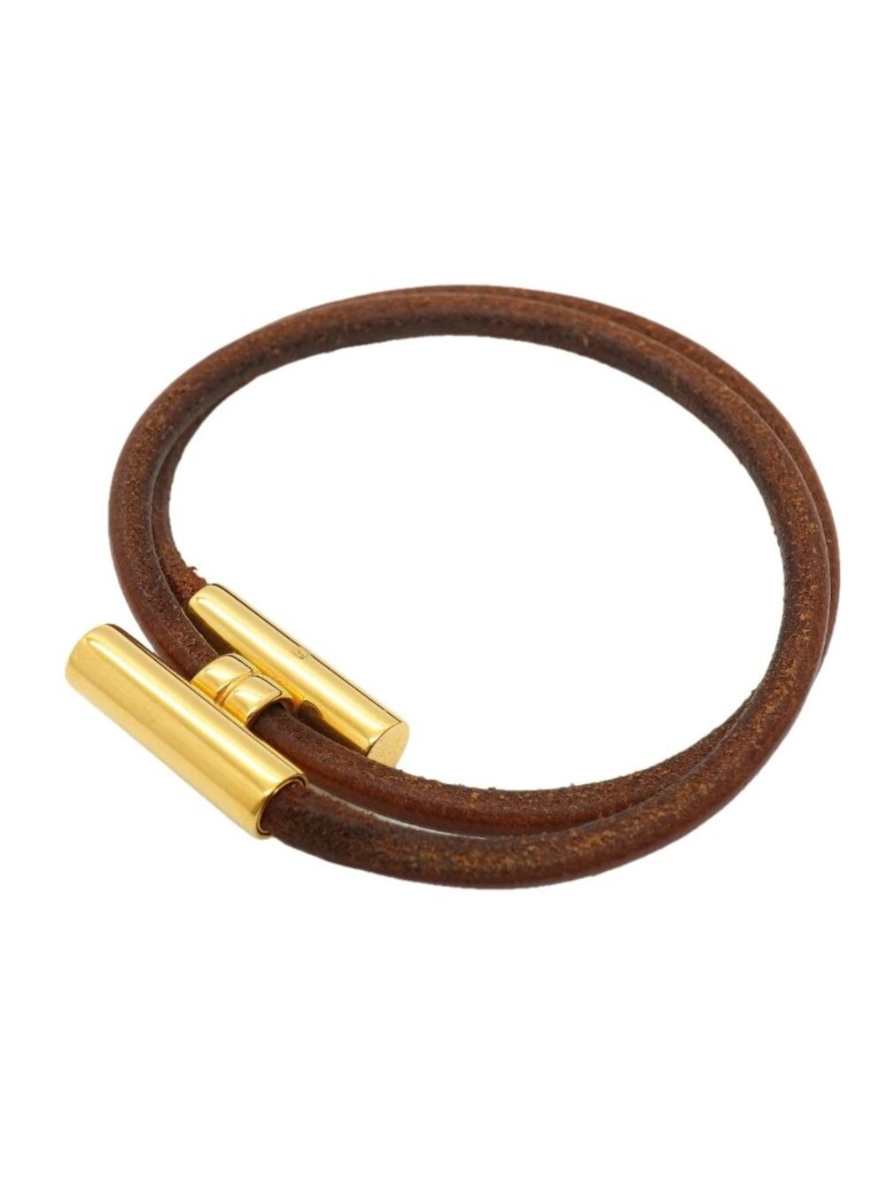 Hermes Bracelet Tournis Gold Plated Leather Brown